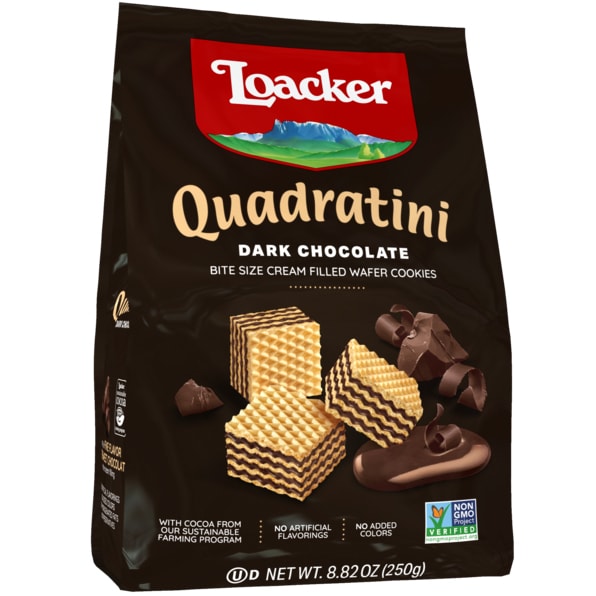 Loacker Quadratini Bite Size Cream Filled Wafer Cookies, Dark Chocolate