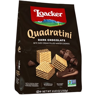Loacker Quadratini Bite Size Cream Filled Wafer Cookies, Dark Chocolate