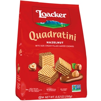 Loacker Quadratini Bite Size Cream Filled Wafer Cookies, Hazelnut