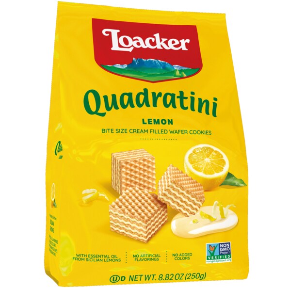 Loacker Quadratini Bite Size Cream Filled Wafer Cookies, Lemon