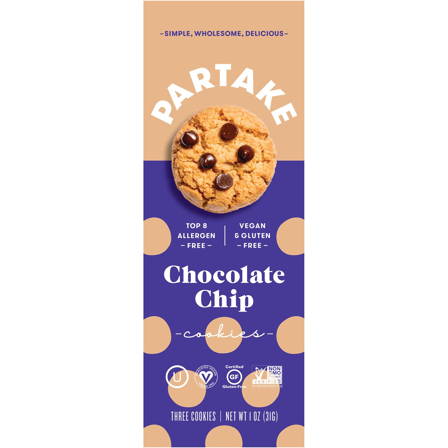 Partake Vegan & Gluten Free Cookies Snack Pack, Chocolate Chip