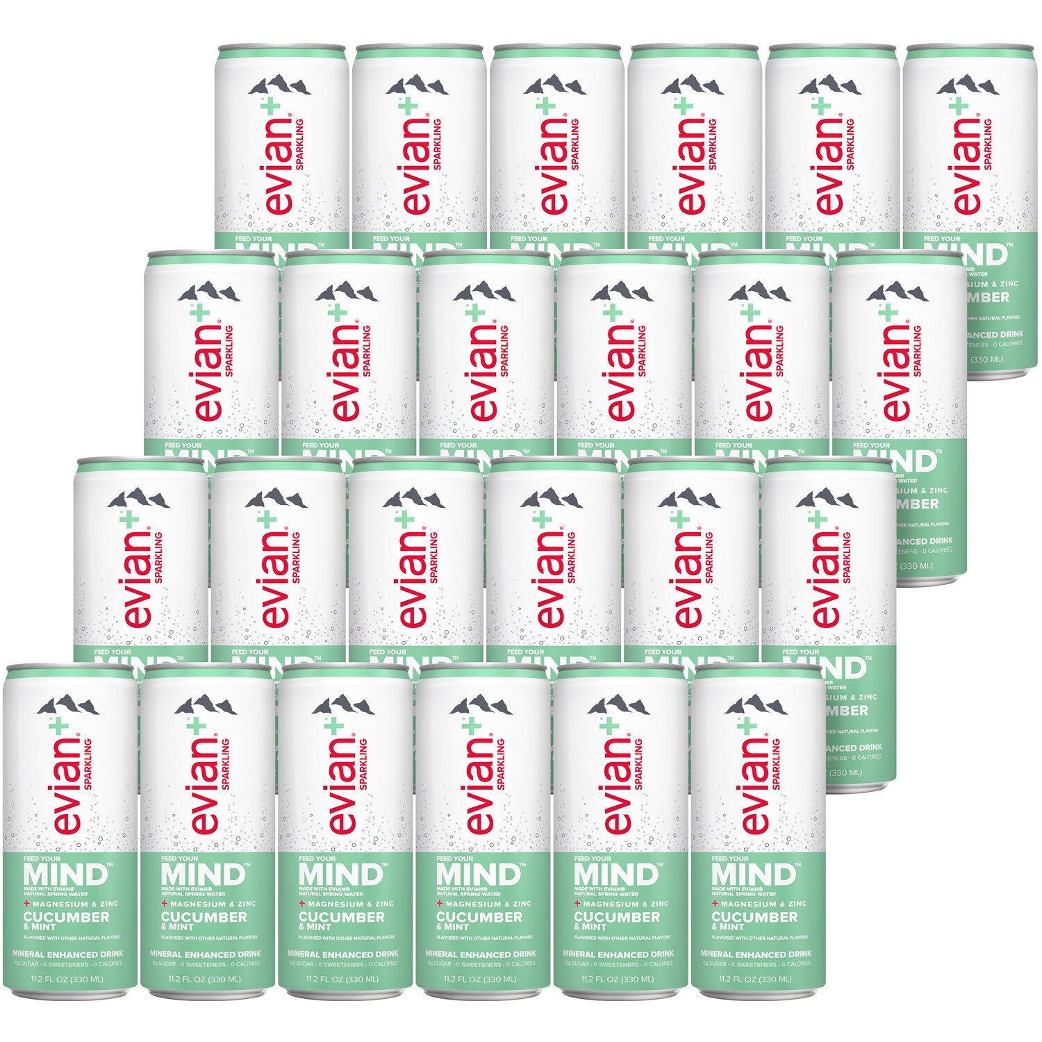 Evian Mineral Enhanced Sparkling Drink, Cucumber & Mint, Cans
