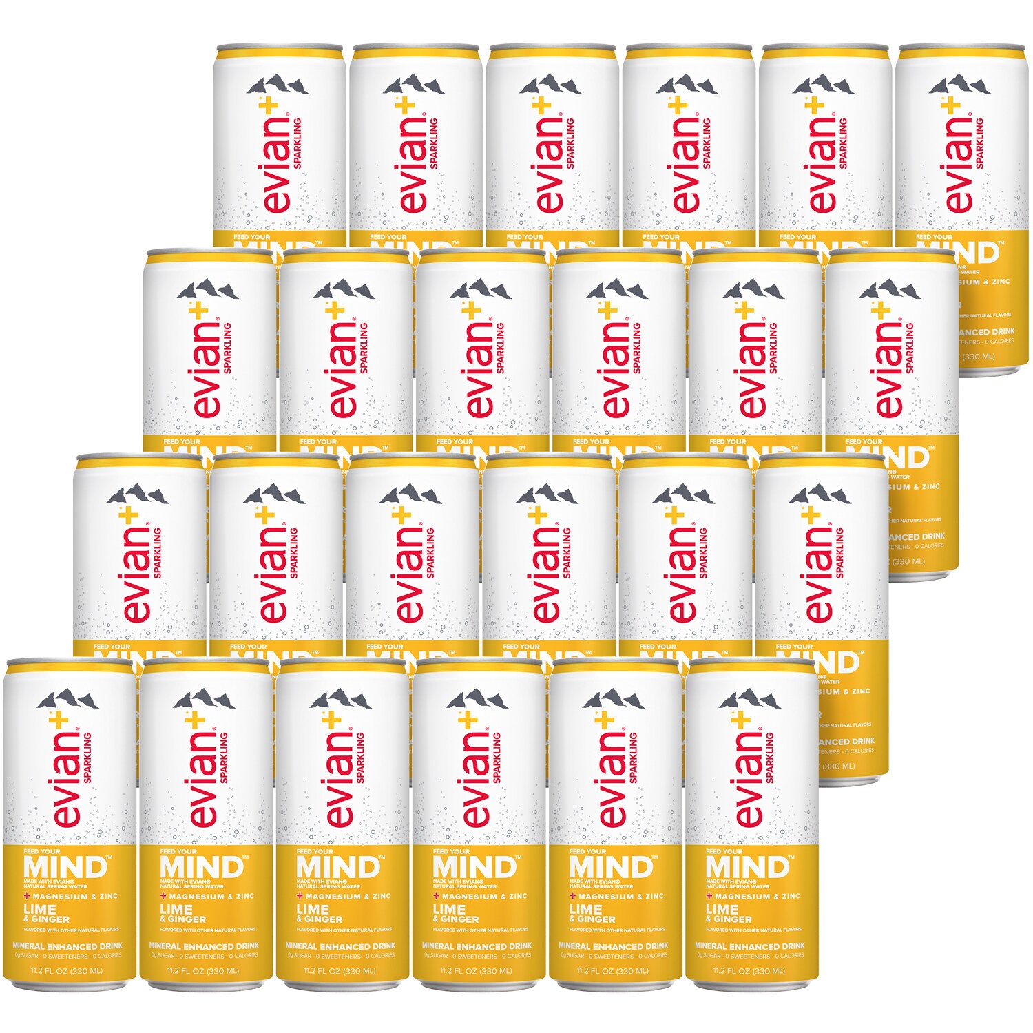 Evian Mineral Enhanced Sparkling Drink, Lime & Ginger, Cans