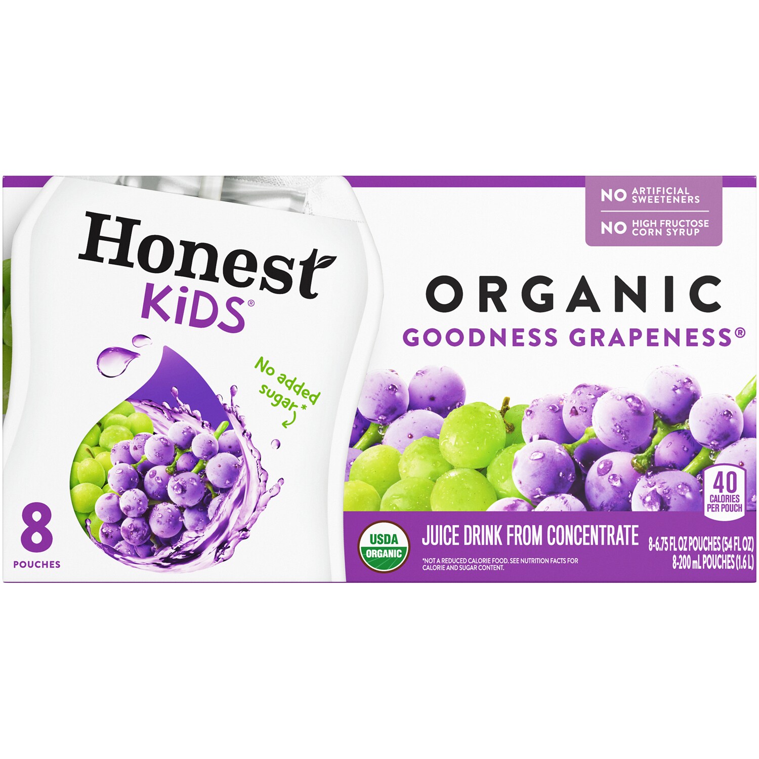 Honest Kids Organic Juice Drink, Goodness Grapeness, Pouches