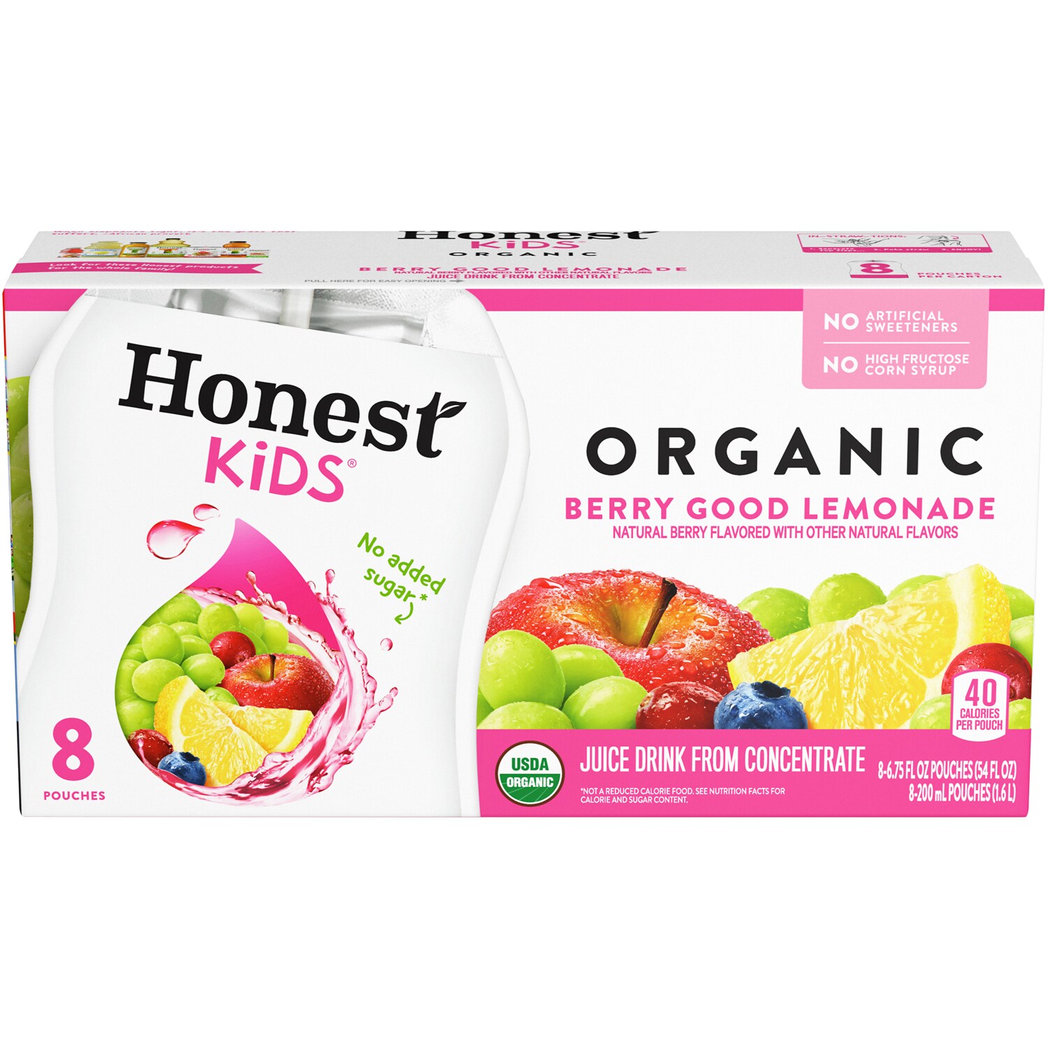 Honest Kids Organic Juice Drink, Berry Good Lemonade, Pouches