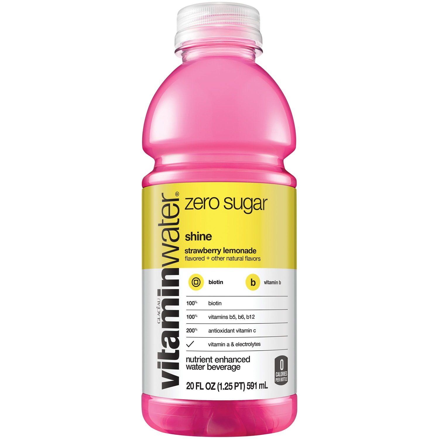 vitaminwater zero sugar nutrient enhanced water beverage, shine (strawberry lemonade), Plastic Bottle