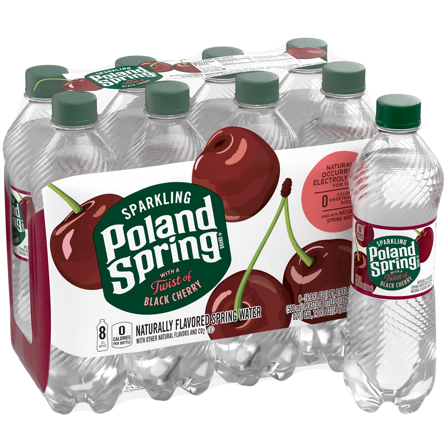 Poland Spring Sparkling Natural Spring Water, Black Cherry, Plastic Bottles