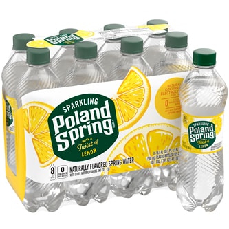 Poland Spring Sparkling Natural Spring Water, Lively Lemon, Plastic Bottles