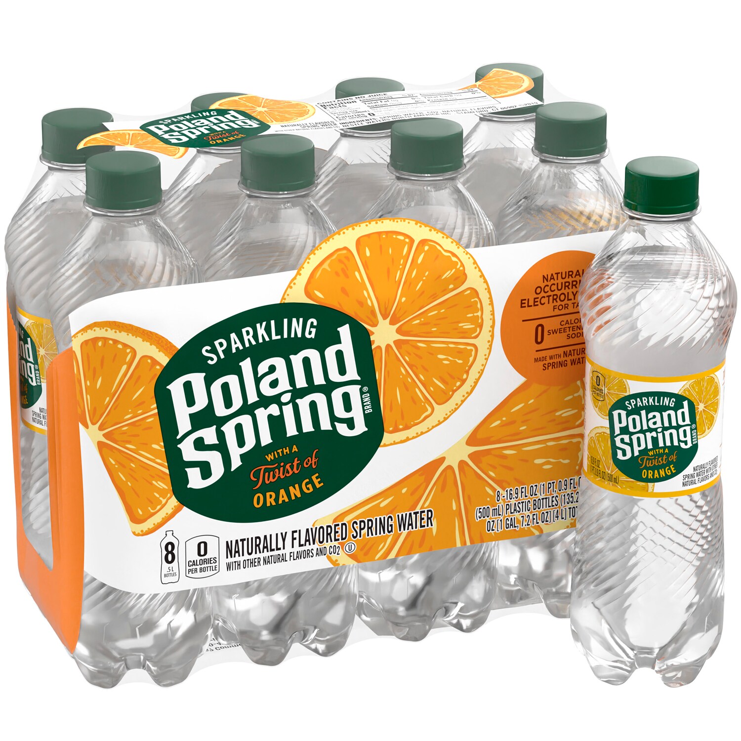 Poland Spring Sparkling Natural Spring Water, Orange, Plastic Bottles