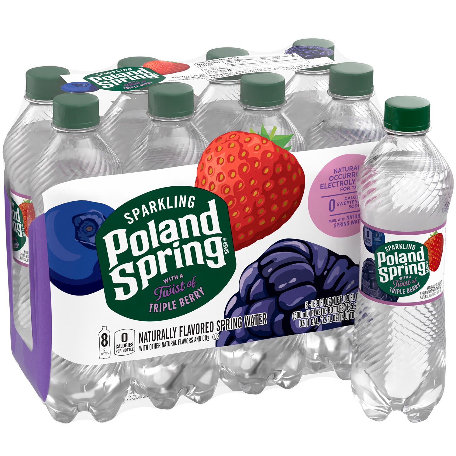 Poland Spring Sparkling Natural Spring Water, Triple Berry, Plastic Bottles
