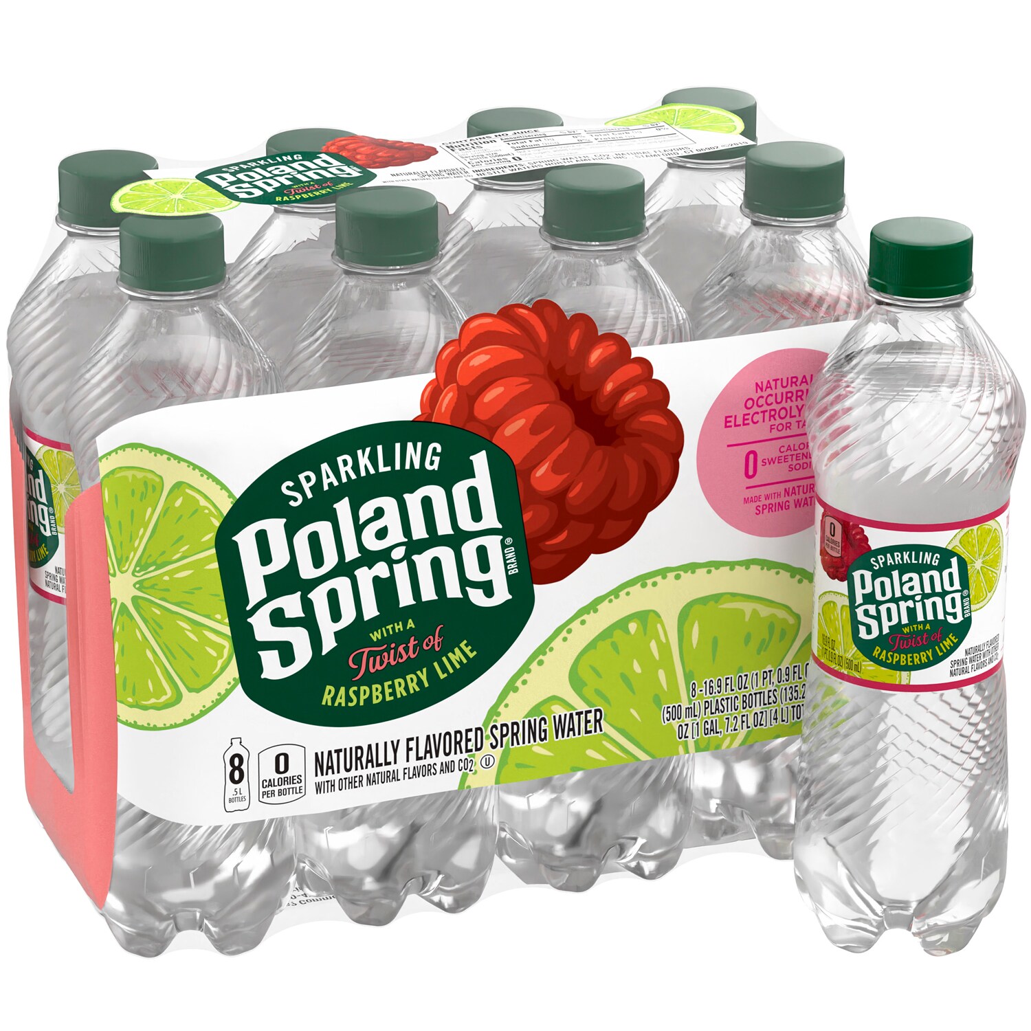 Poland Spring Sparkling Natural Spring Water, Raspberry Lime, Plastic Bottles