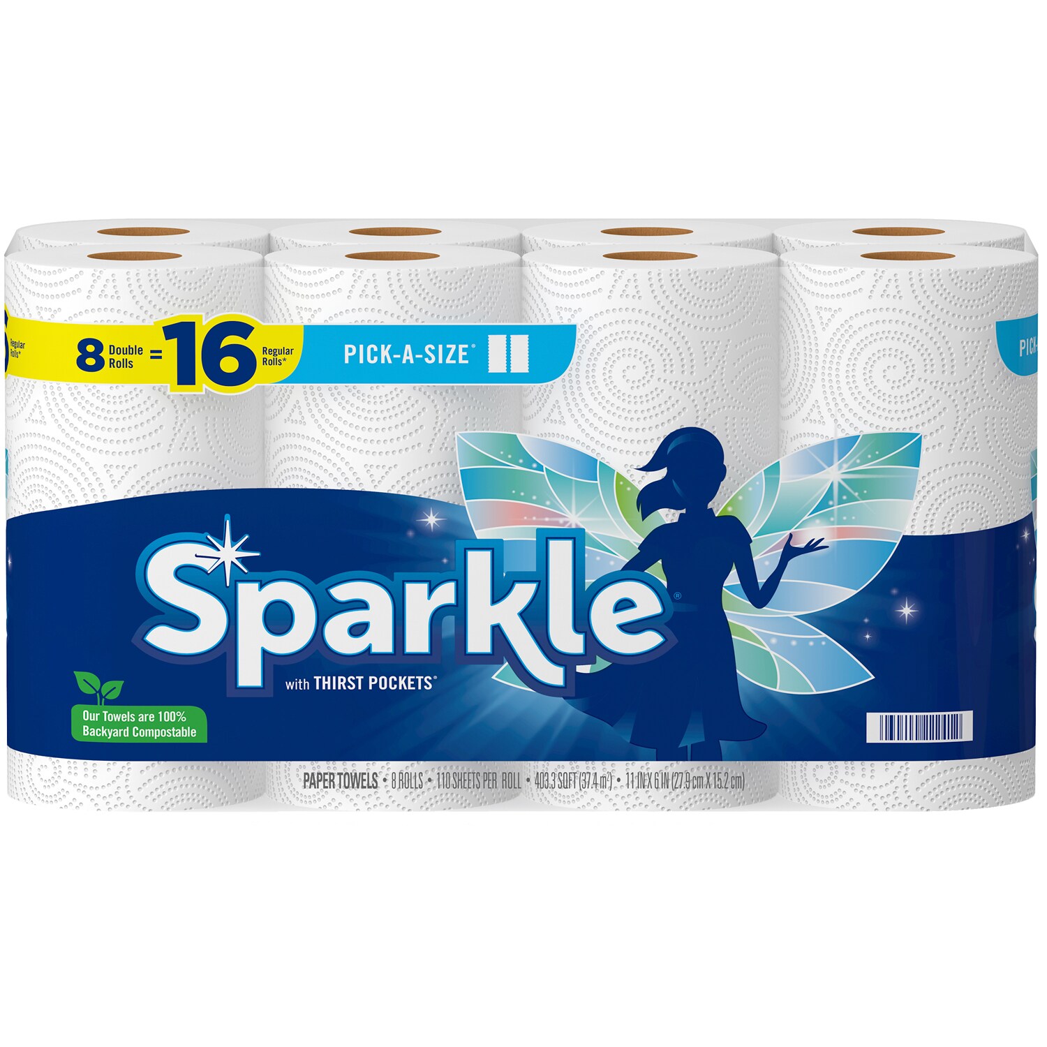 Sparkle 2-Ply Paper Towels, Double Rolls, Pick-a-Size