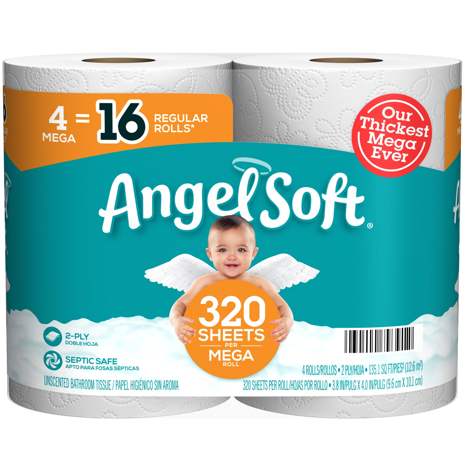 Angel Soft 2-Ply Bathroom Tissue, Mega Rolls