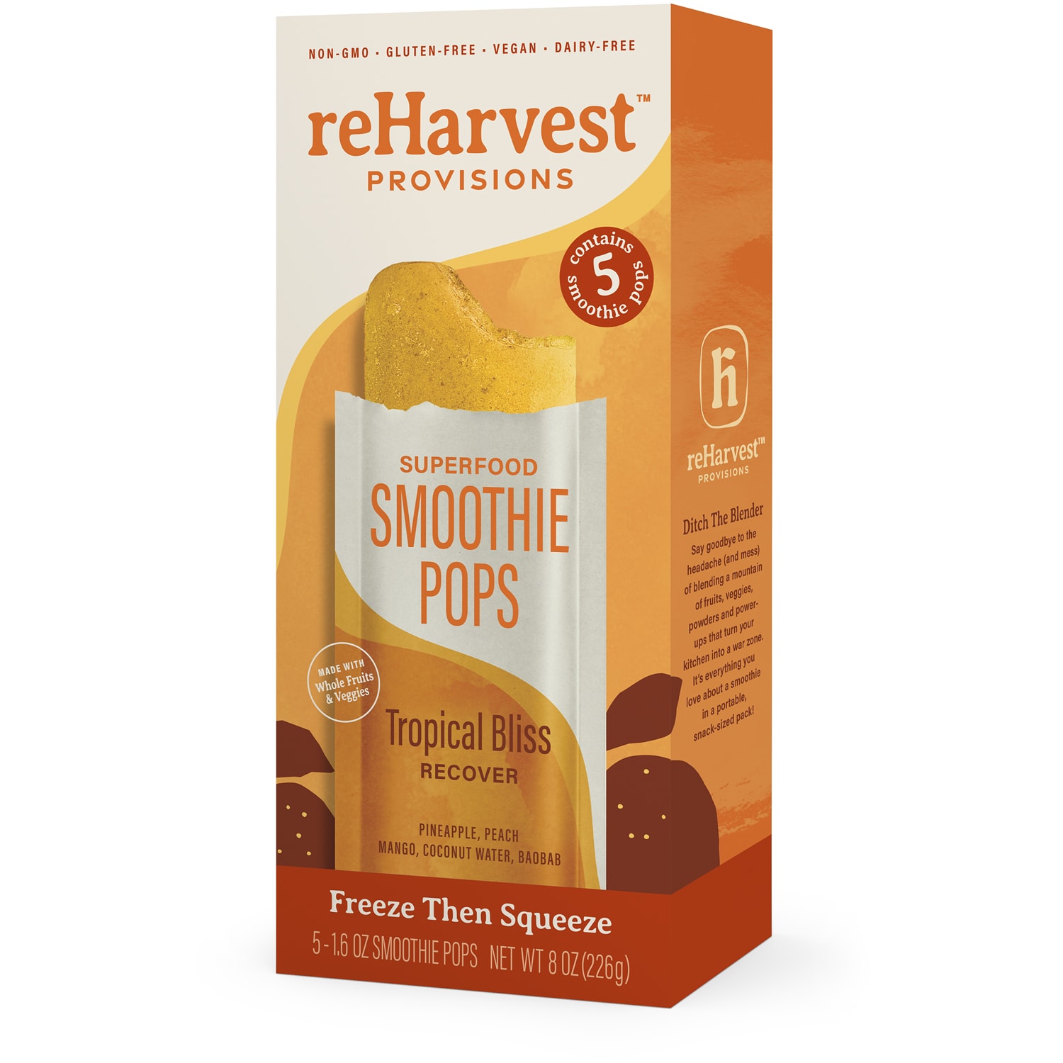reHarvest Ready to Freeze Superfood Smoothie Pops, Tropical Bliss Recover