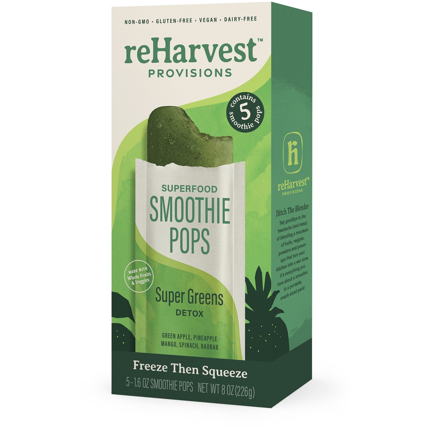 reHarvest Ready to Freeze Superfood Smoothie Pops, Super Greens Detox