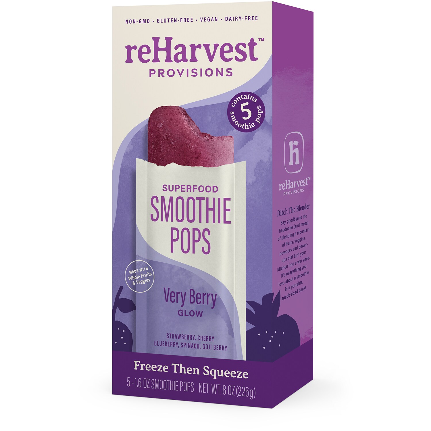 reHarvest Ready to Freeze Superfood Smoothie Pops, Very Berry Glow
