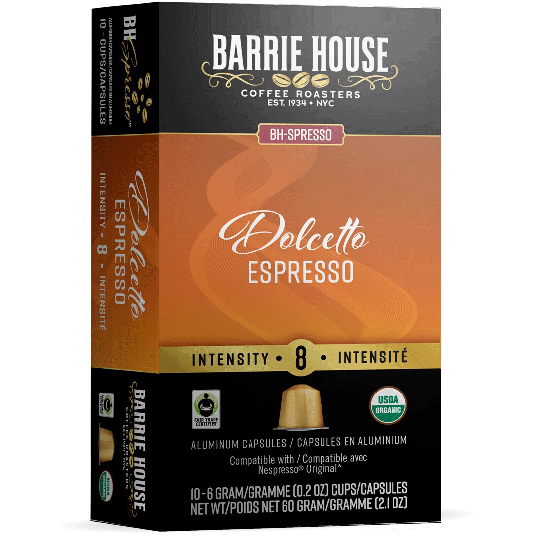 Barrie House Organic Fair Trade Espresso Capsules, Dolcetto
