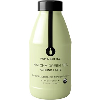 Pop & Bottle Almond Latte, Matcha Green Tea, Plastic Bottle