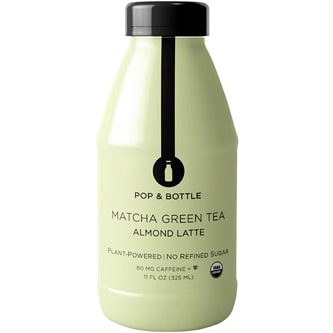 Pop & Bottle Almond Latte, Matcha Green Tea, Plastic Bottle