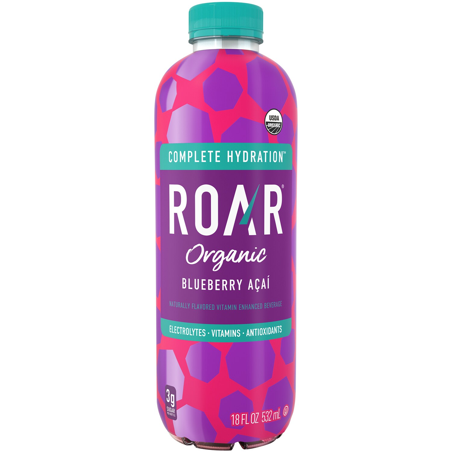 ROAR Organic Vitamin Enhanced Beverage, Blueberry Açai, Plastic Bottle
