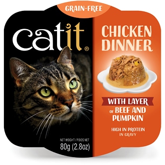 Catit Grain-Free Wet Cat Food, Chicken Dinner with Layer of Beef & Pumpkin