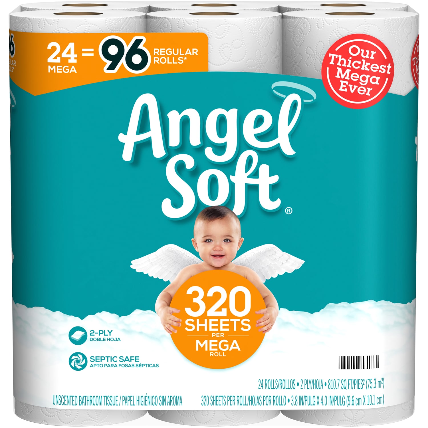 Angel Soft 2-Ply Bathroom Tissue, Mega Rolls