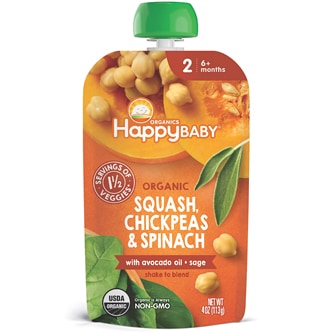 Happy Family Happy Baby Stage 2 Organic Baby Food, Squash, Chickpeas & Spinach with Avocado Oil + Sage