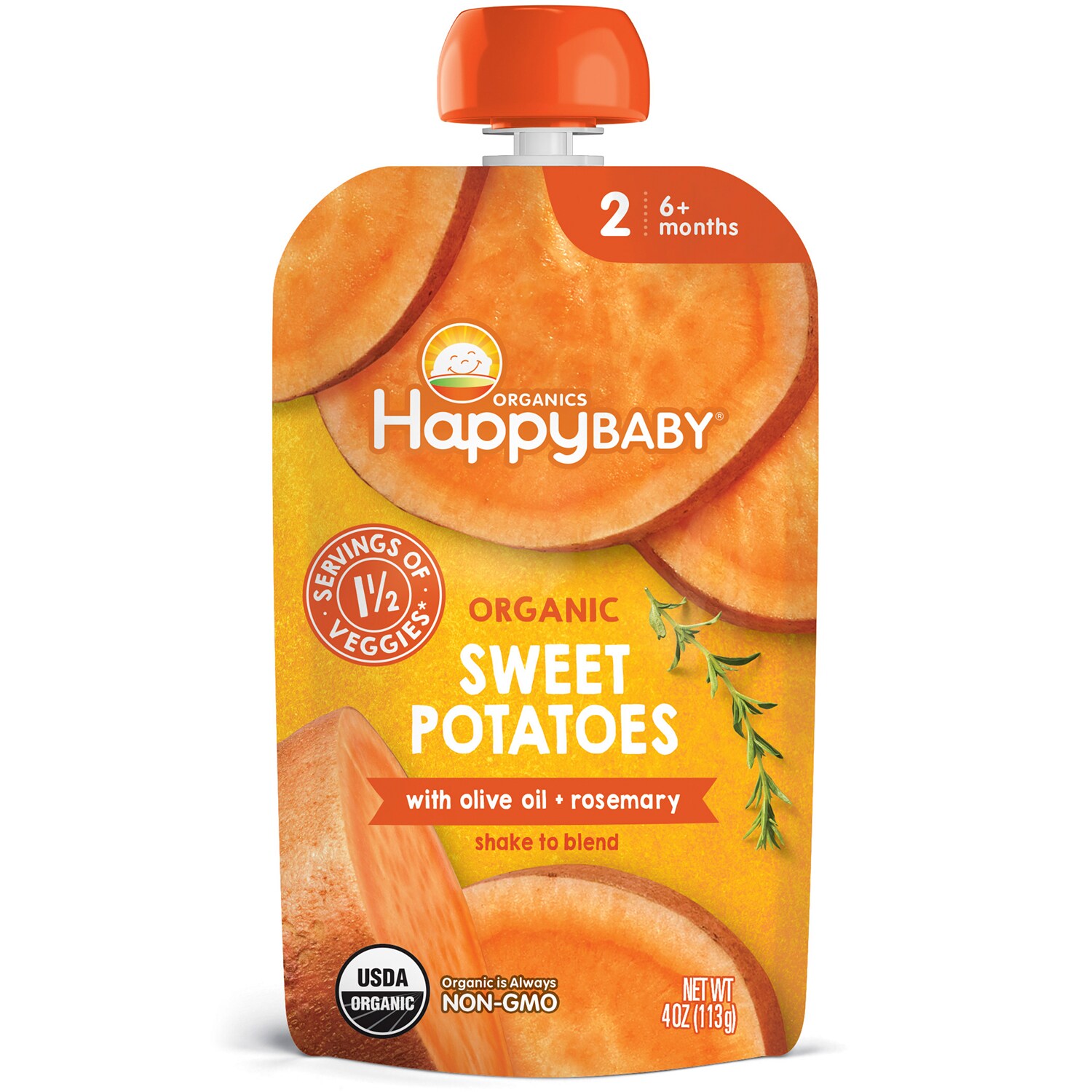 Happy Family Happy Baby Stage 2 Organic Baby Food, Sweet Potatoes with Olive Oil + Rosemary