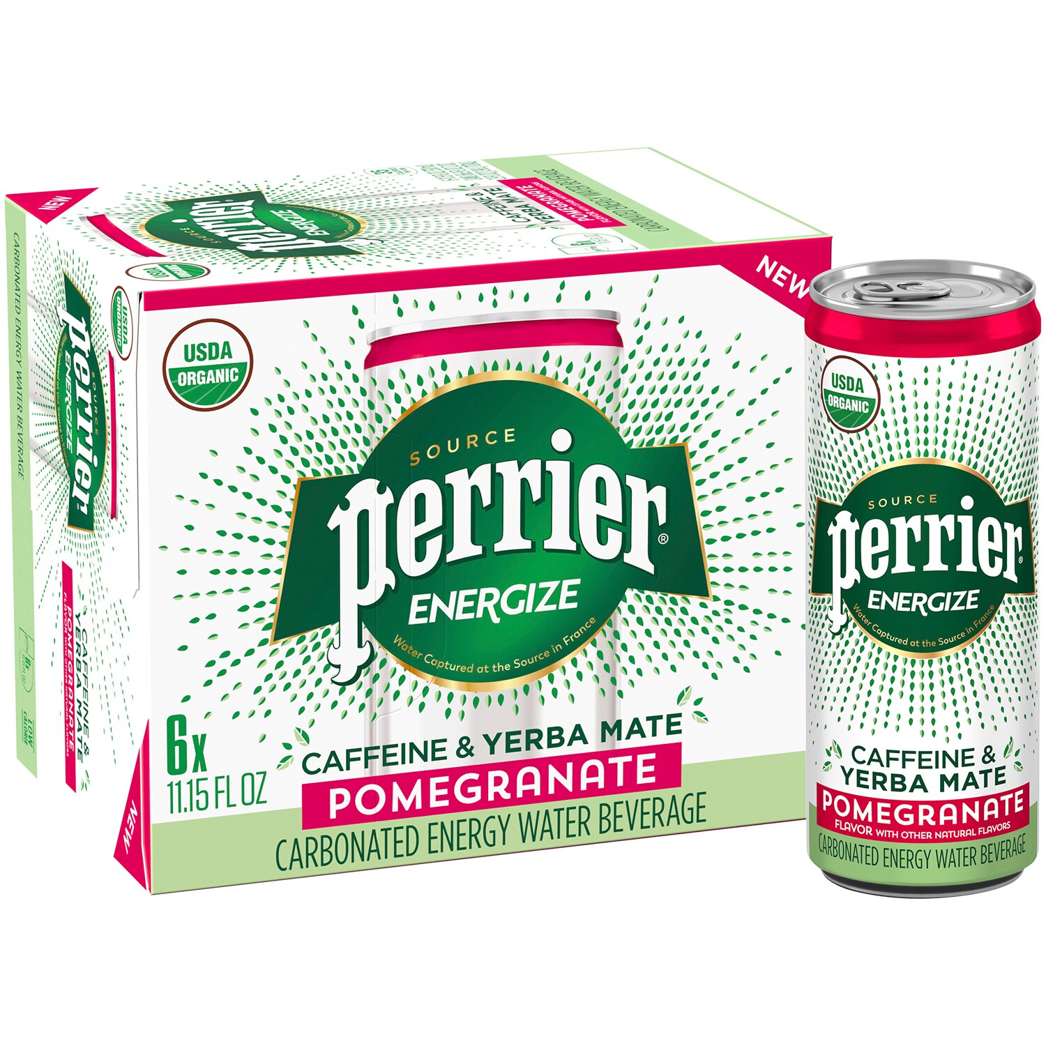 Perrier Energize Carbonated Energy Water, Pomegranate, Cans