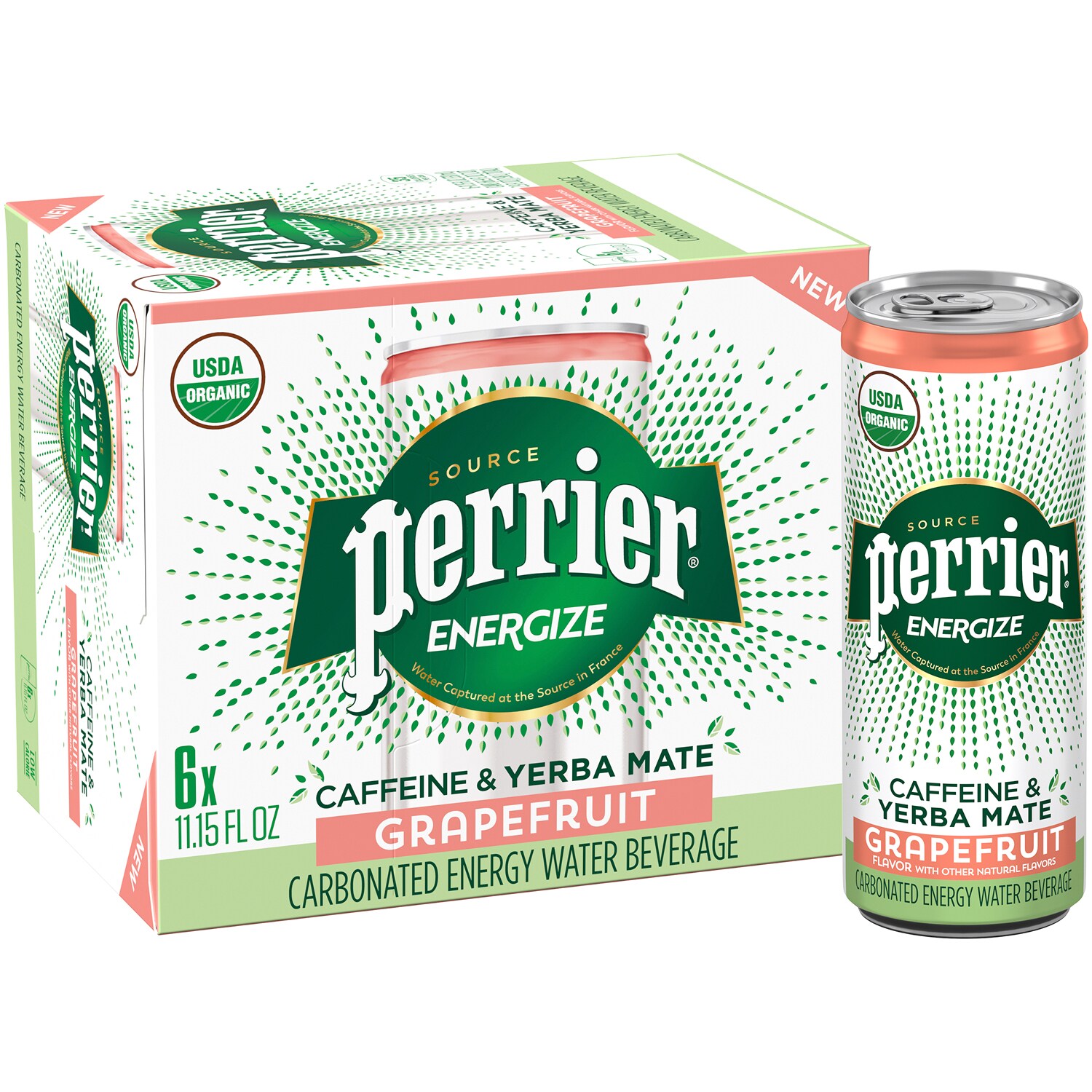 Perrier Energize Carbonated Energy Water, Grapefruit, Cans
