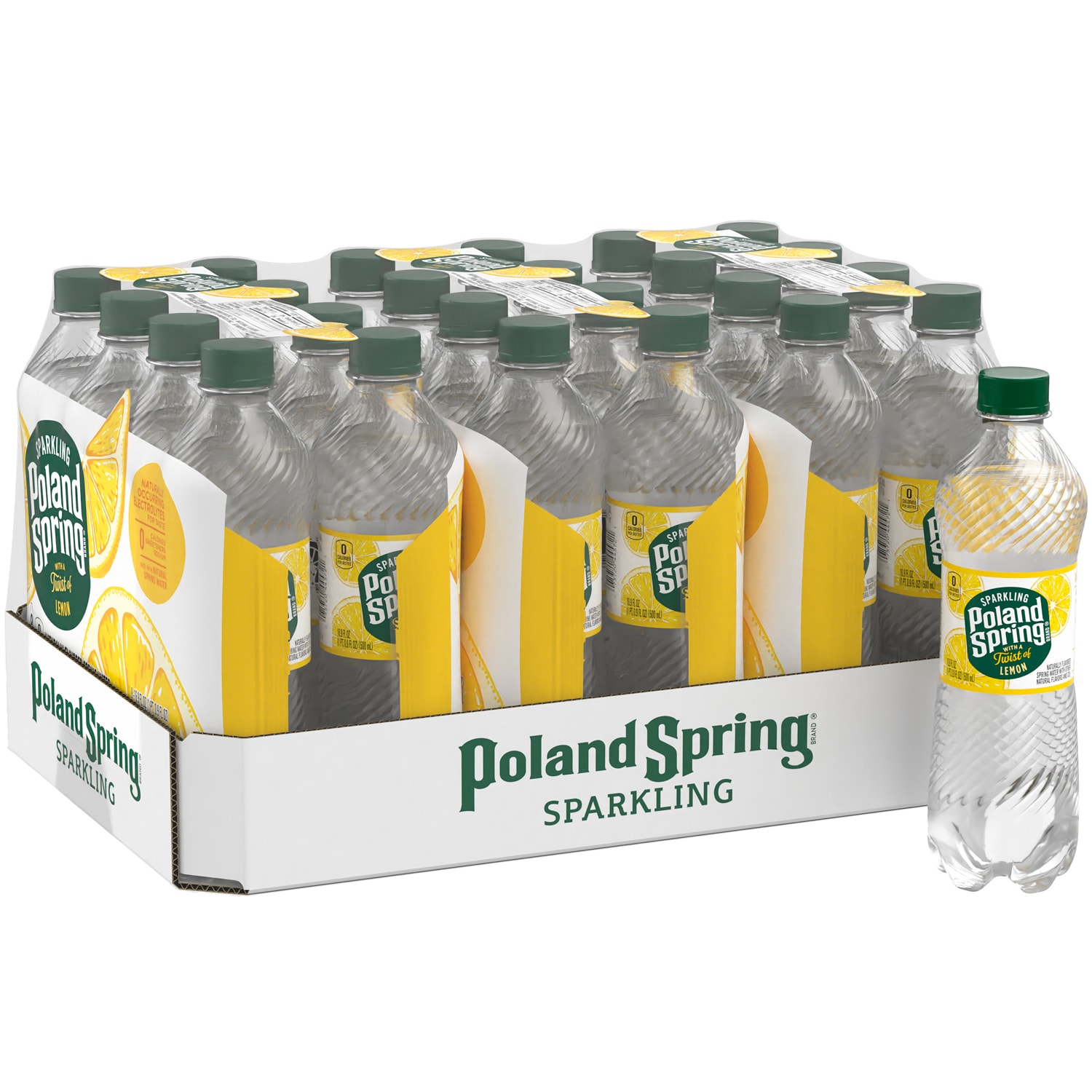 Poland Spring Sparkling Natural Spring Water, Lively Lemon, Plastic Bottles