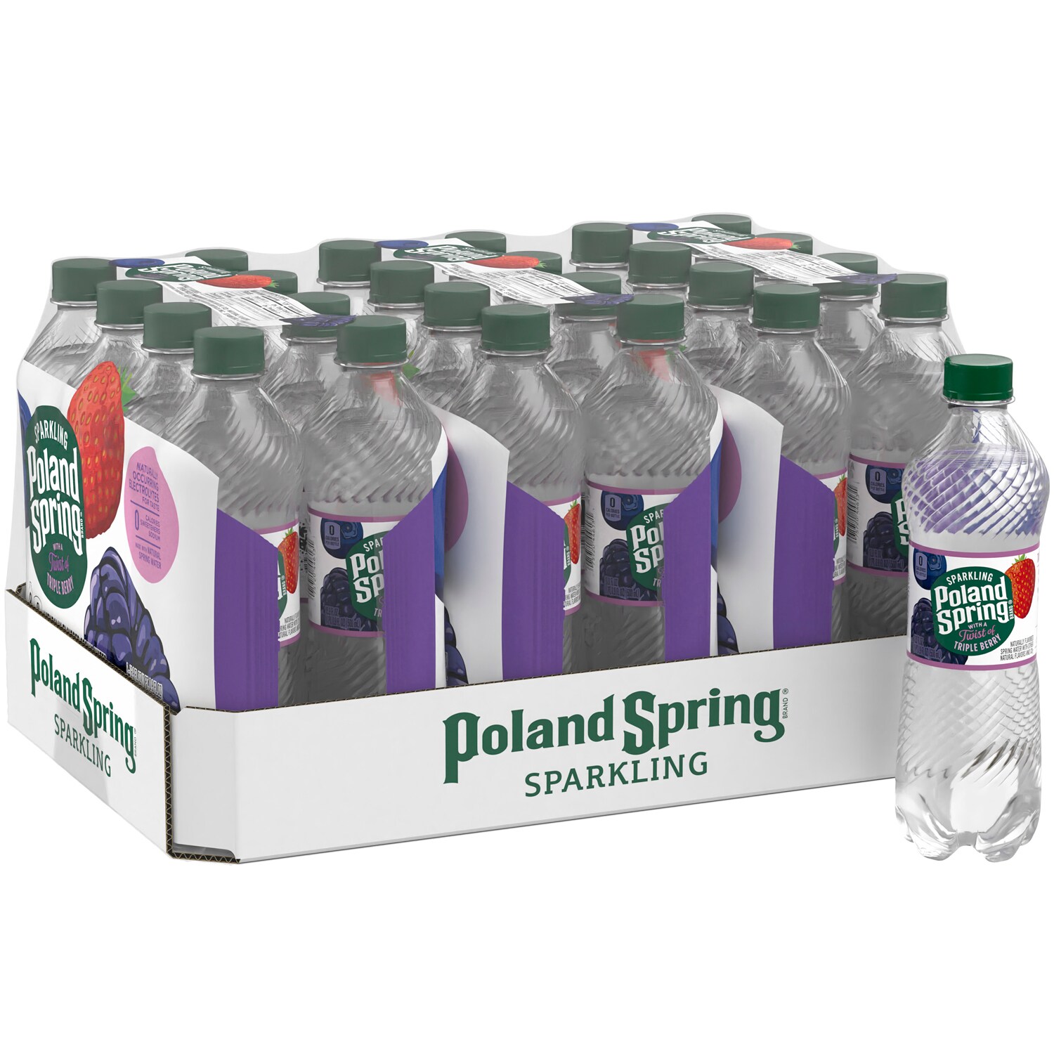 Poland Spring Sparkling Natural Spring Water, Triple Berry, Plastic Bottles