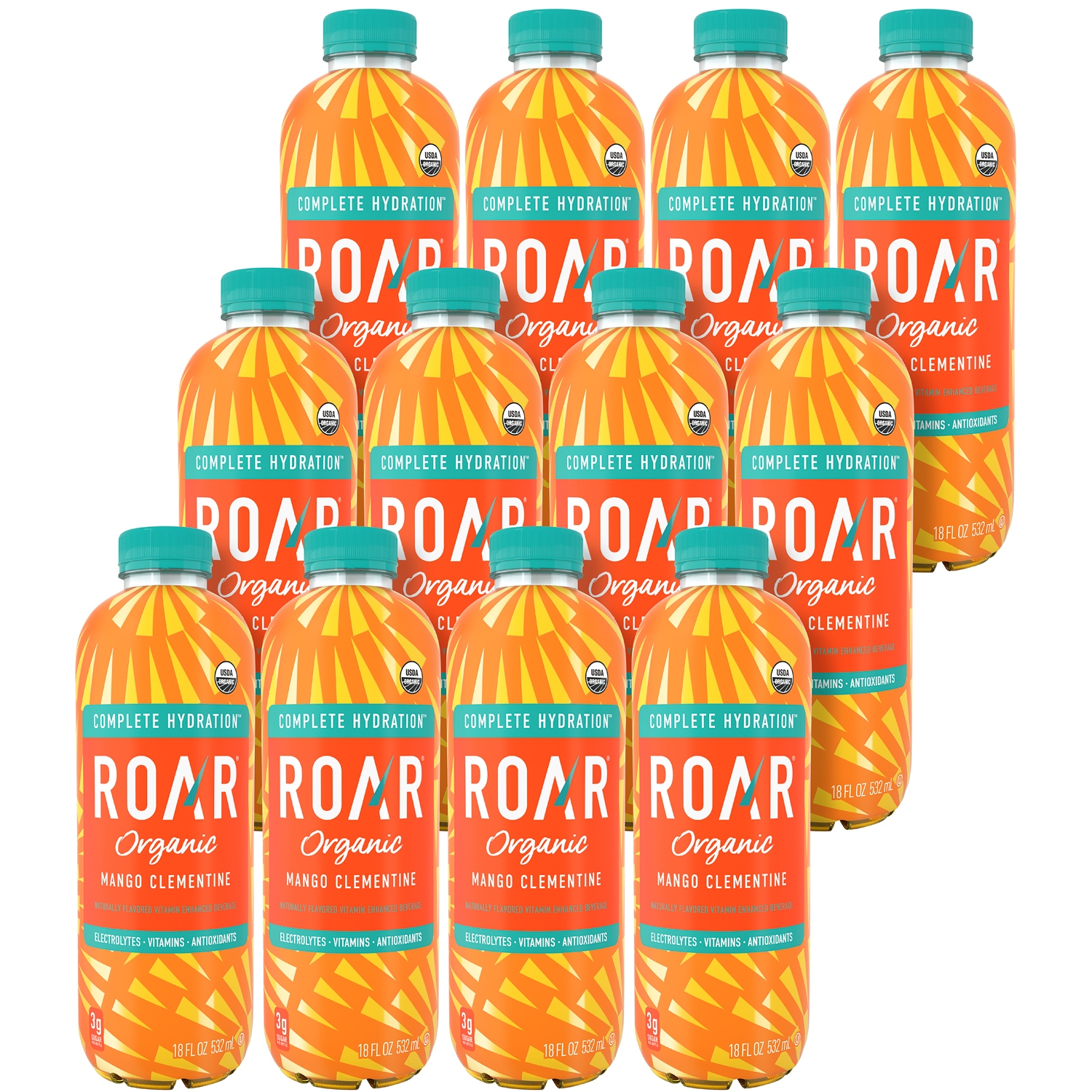 ROAR Organic Vitamin Enhanced Beverage, Mango Clementine, Plastic Bottles