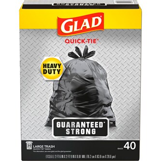 Glad Strong Quick-Tie Large Black Trash Bags, 30 Gallon