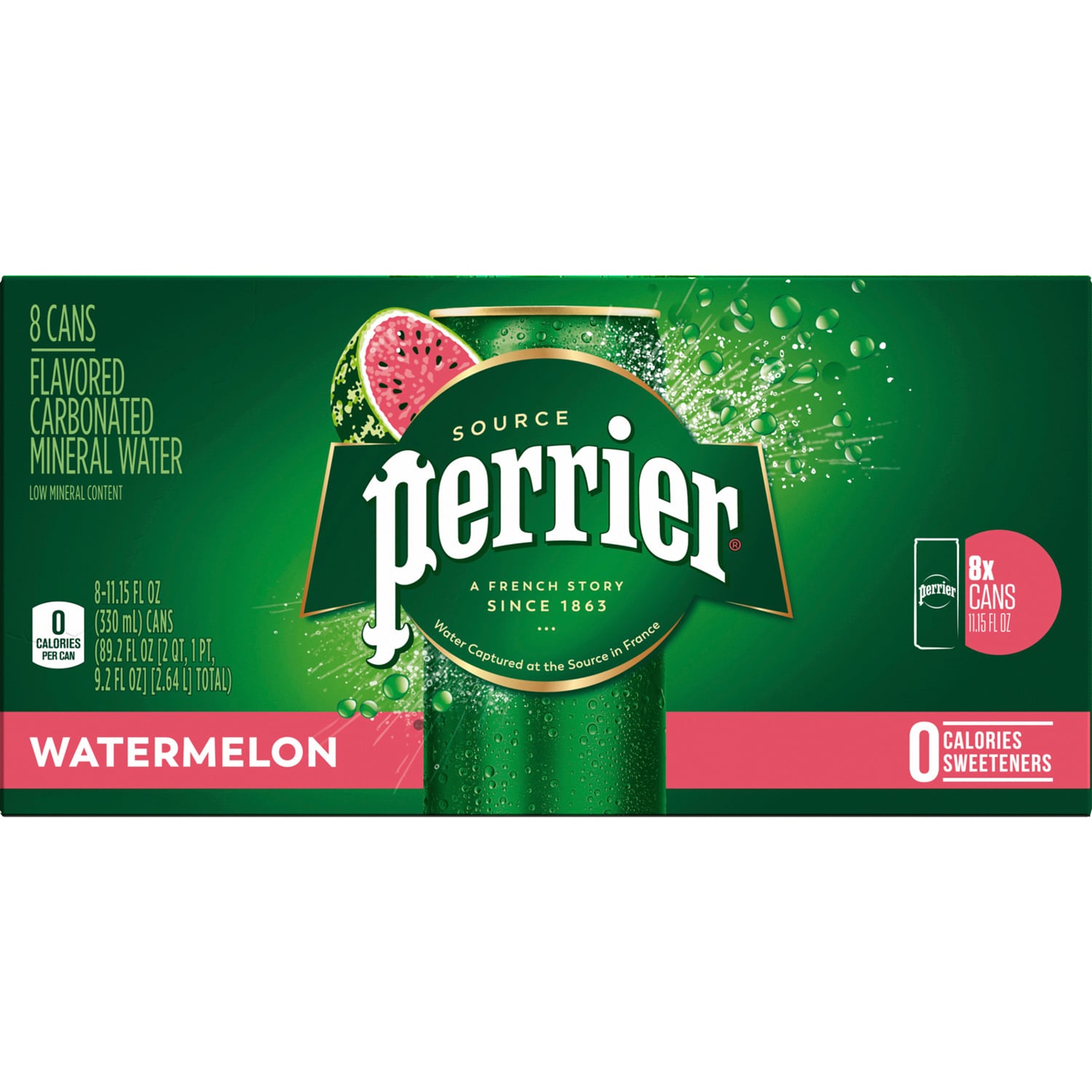 Perrier Sparkling Natural Mineral Water, Watermelon, Cans