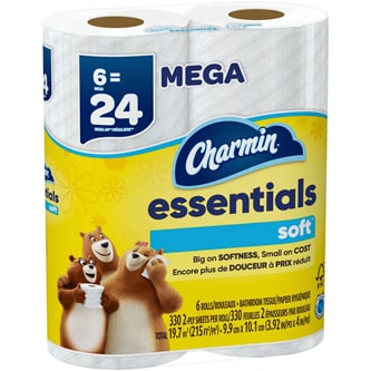 Charmin Essentials Soft 2-Ply Bathroom Tissue, Mega Rolls