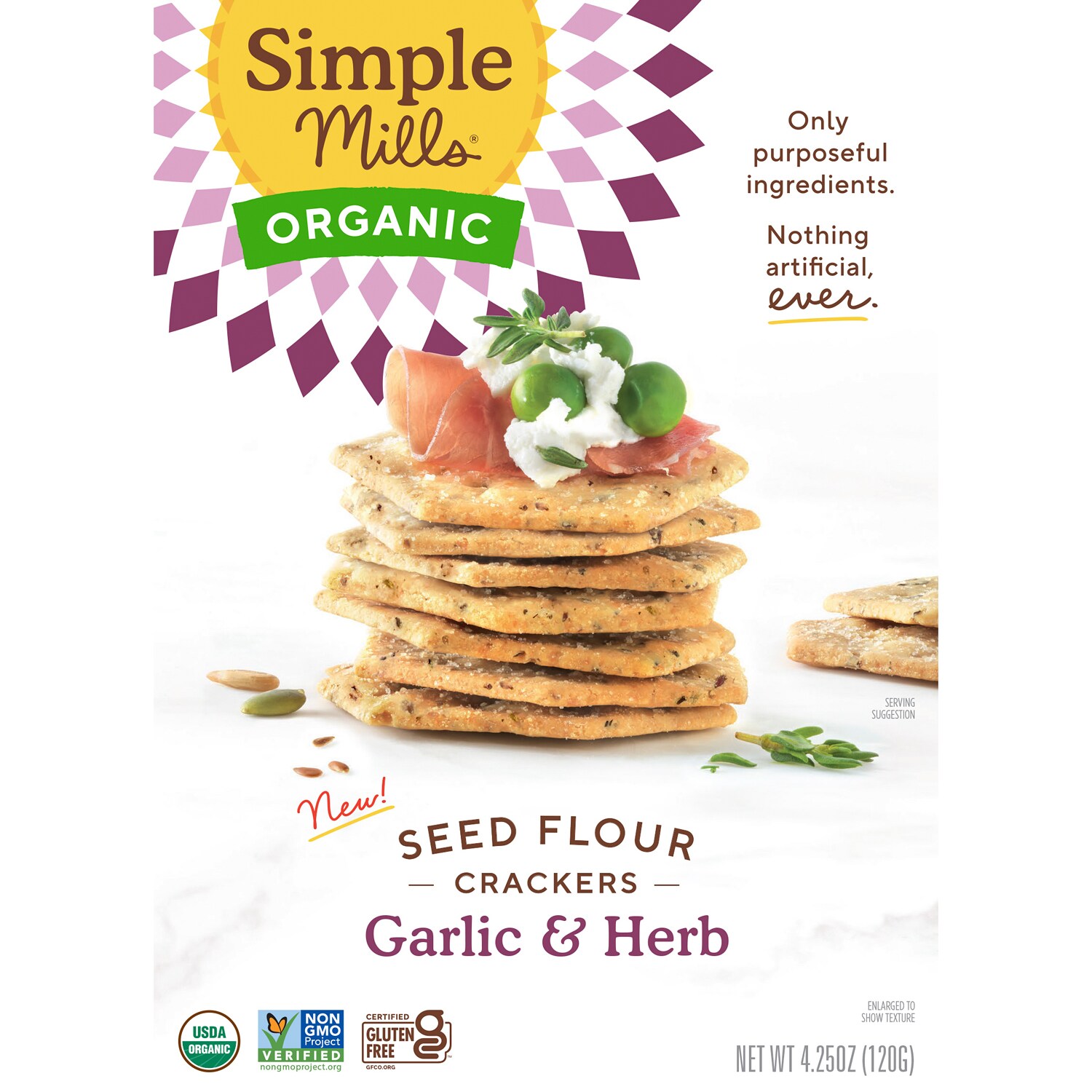 Simple Mills Organic Seed Flour Crackers, Garlic & Herb