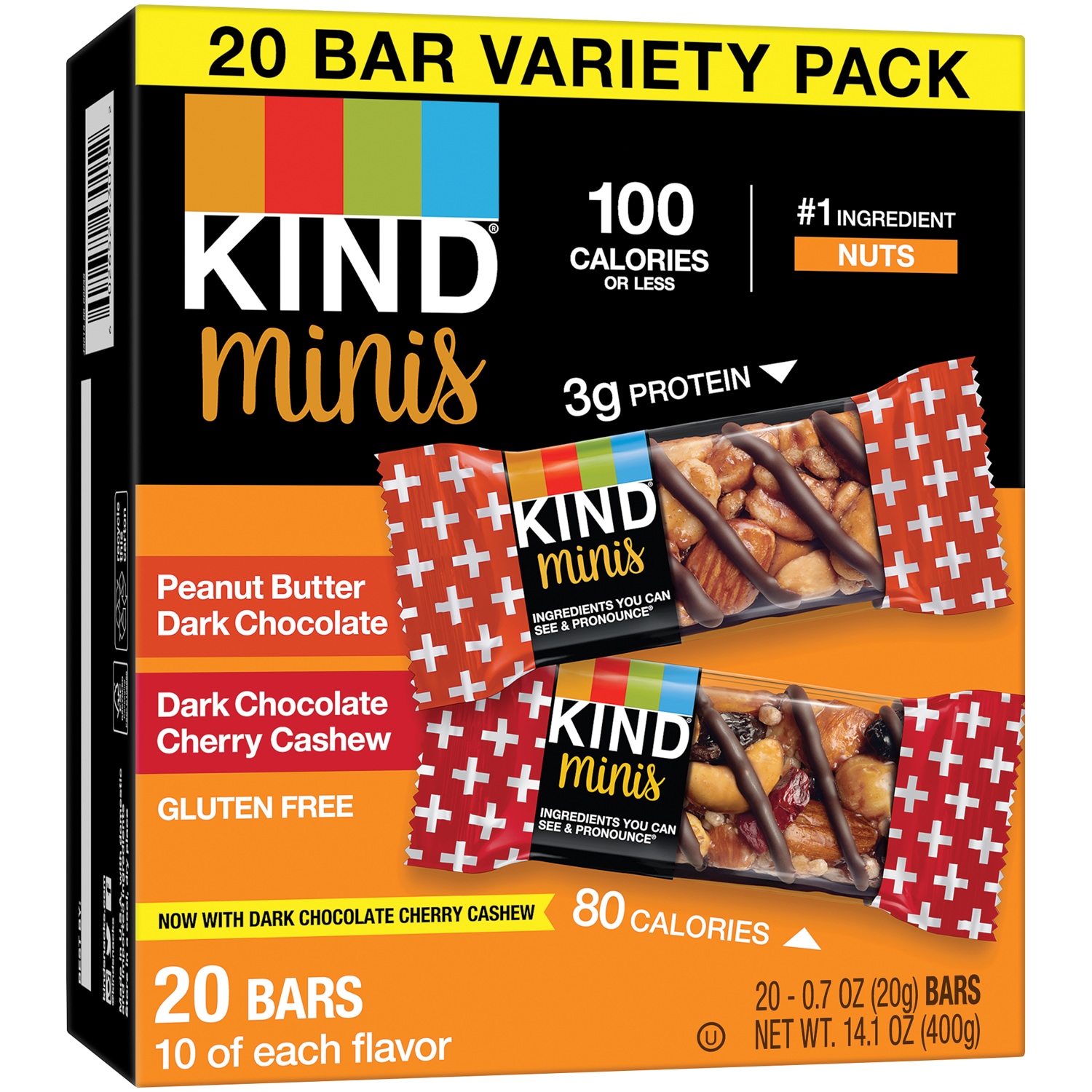 KIND Minis Variety Pack, Peanut Butter Dark Chocolate and Dark Chocolate Cherry Cashew