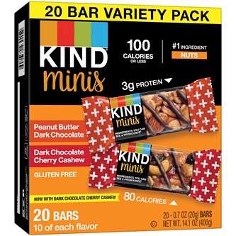 KIND Minis Variety Pack, Peanut Butter Dark Chocolate and Dark Chocolate Cherry Cashew