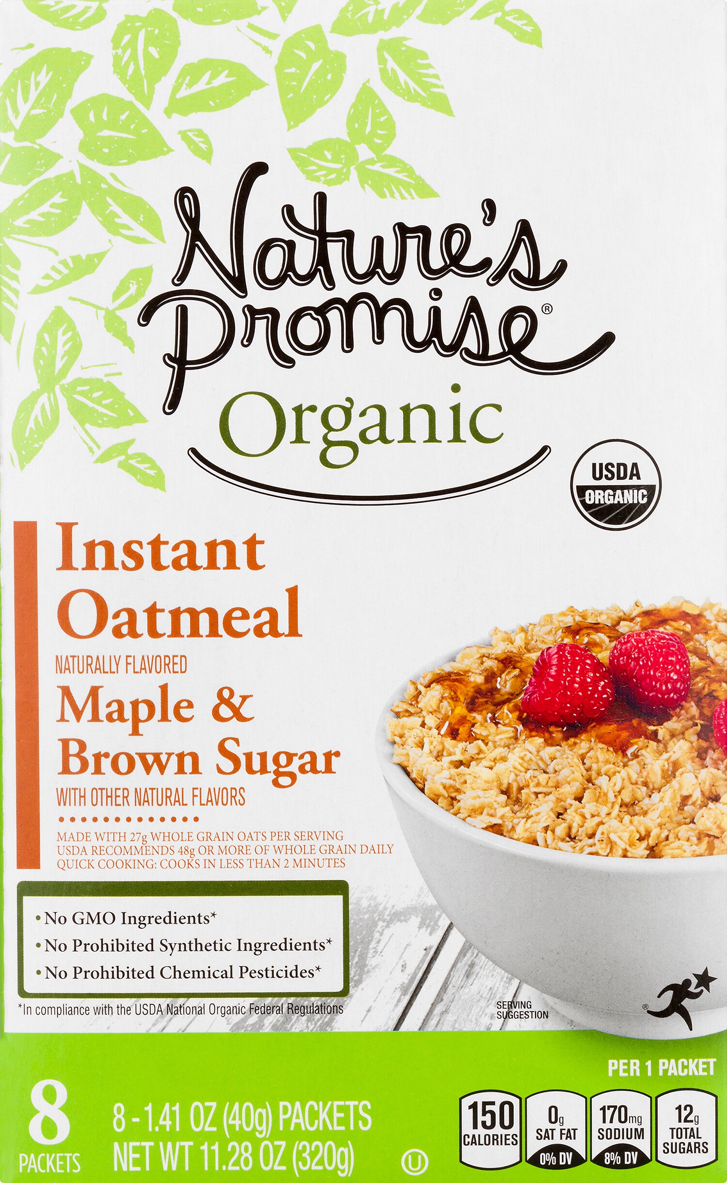 Nature's Promise Organic Instant Oatmeal, Maple & Brown Sugar