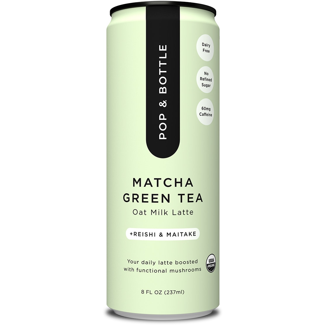 Pop & Bottle Oat Milk Latte, Matcha Green Tea, Can