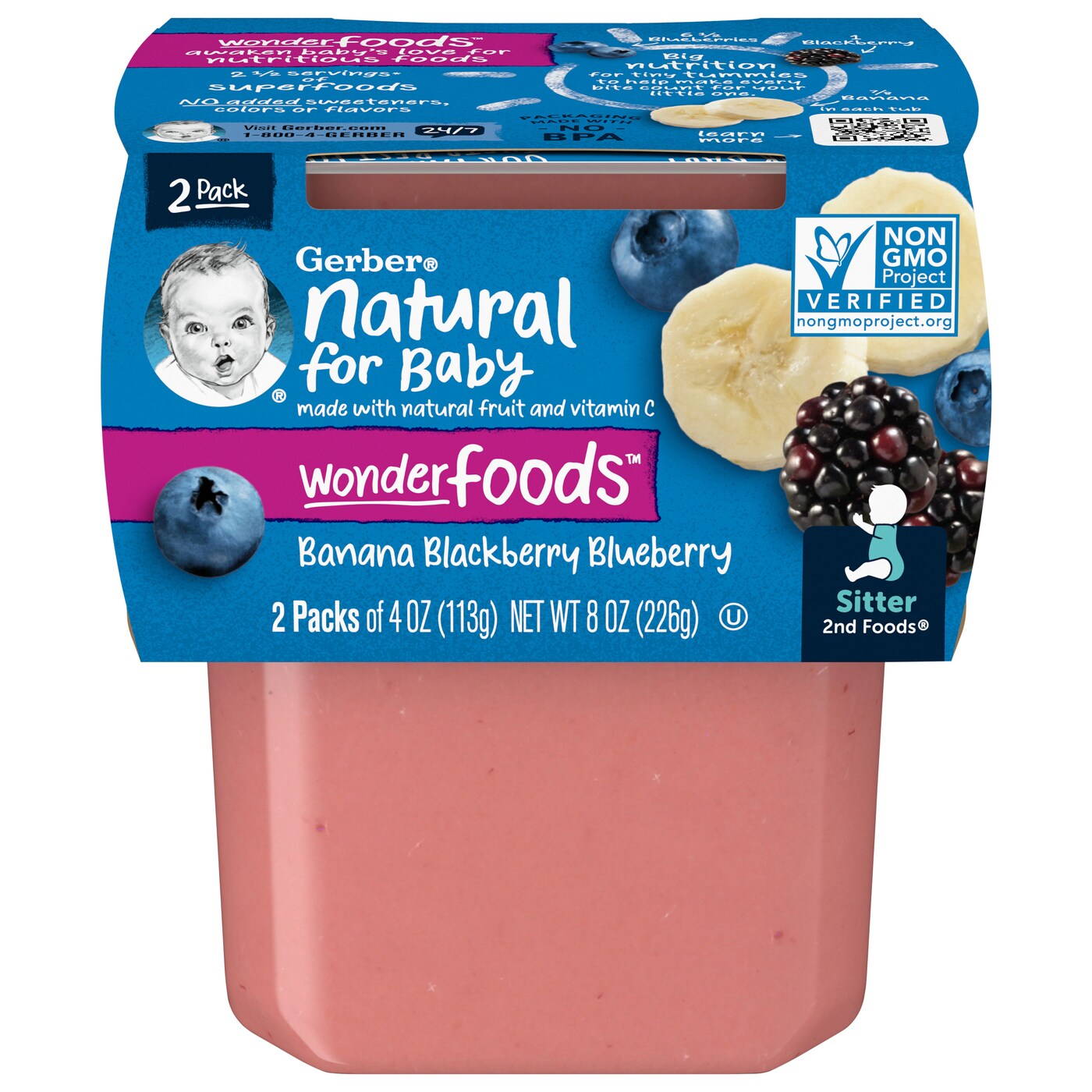 Gerber Natural for Baby 2nd Foods Banana, Blackberry, and Blueberry