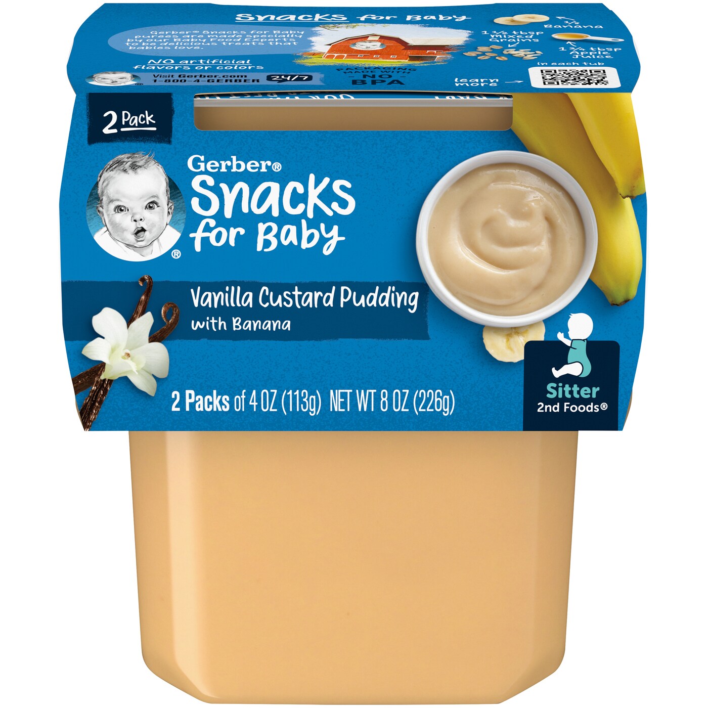 Gerber Snacks for Baby 2nd Foods, Vanilla Custard Pudding with Banana