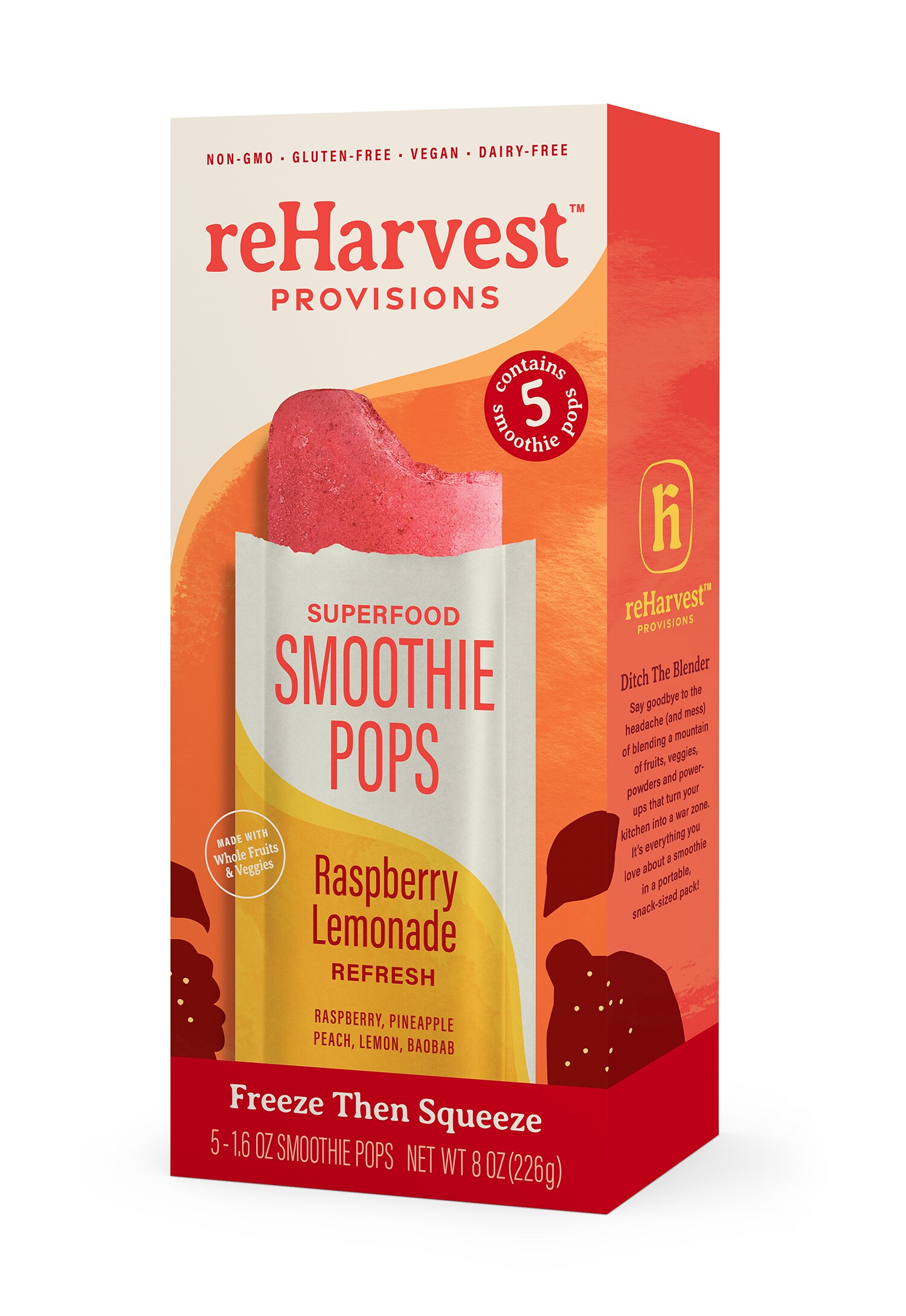 reHarvest Ready to Freeze Superfood Smoothie Pops, Raspberry Lemonade