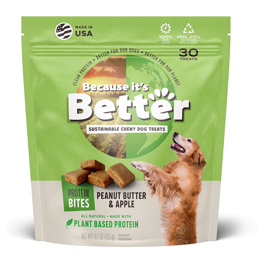 Because It's Better Sustainable Chewy Dog Treats, Peanut Butter & Apple
