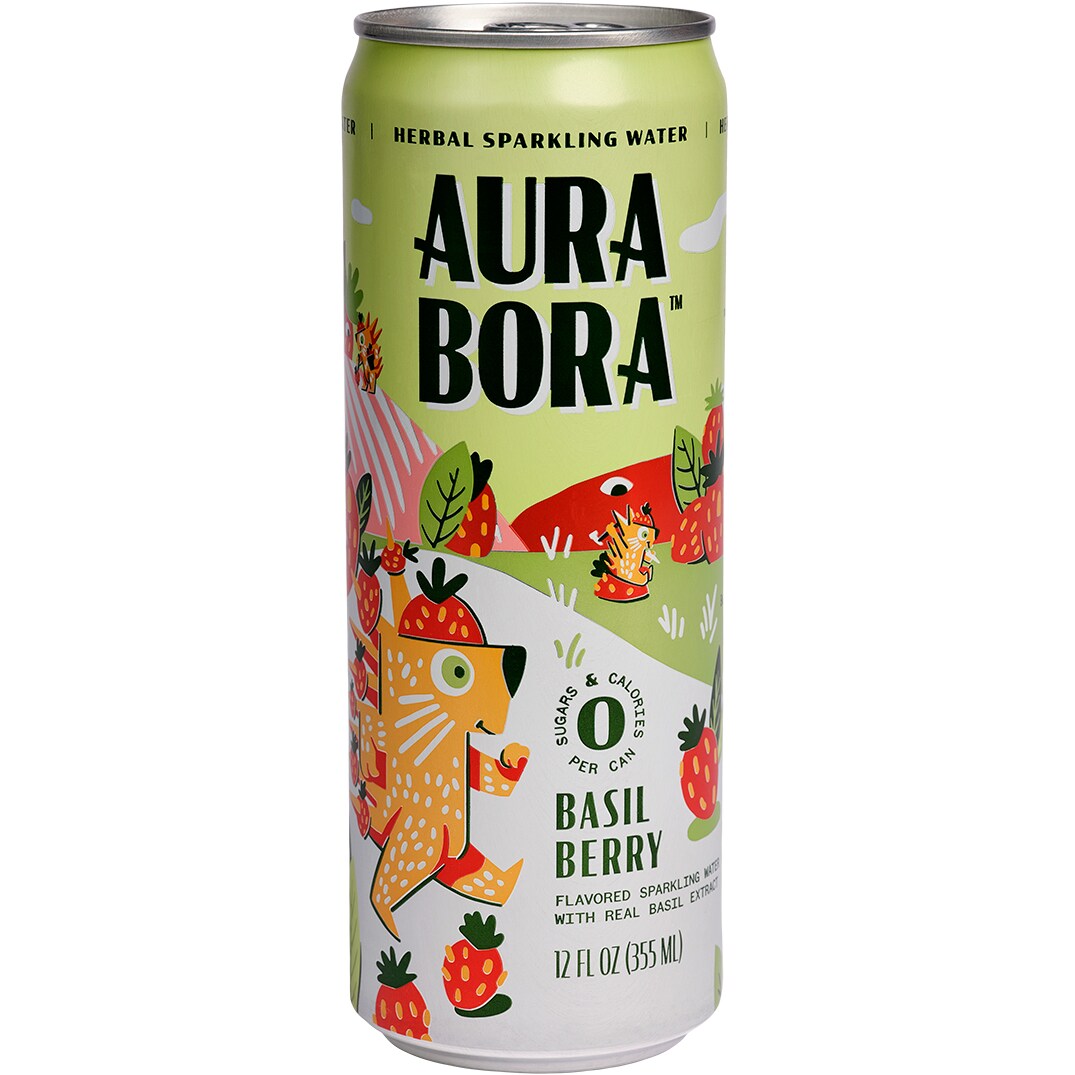 Aura Bora Herbal Sparkling Water, Basil Berry, Can