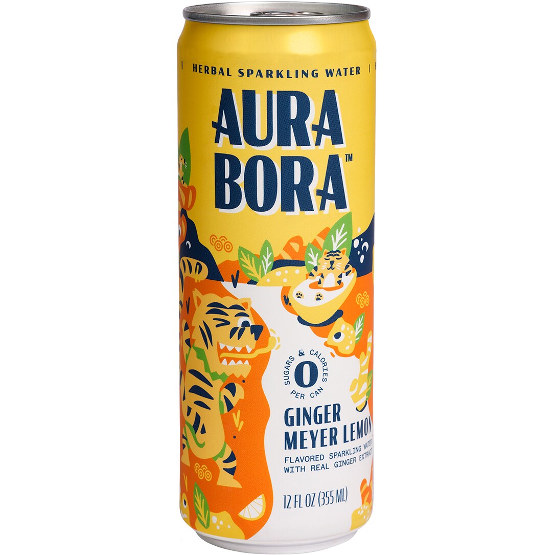 Aura Bora Herbal Sparkling Water, Ginger Meyer Lemon, Can