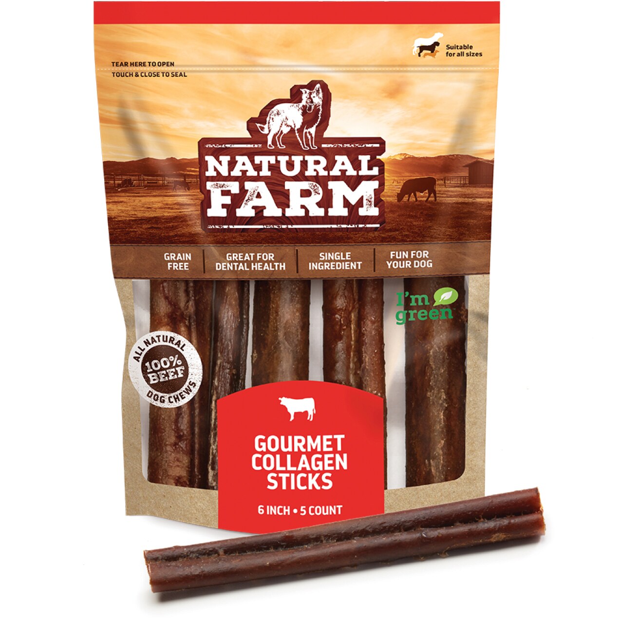 Natural Farm Gourmet Collagen Sticks, Beef Flavor