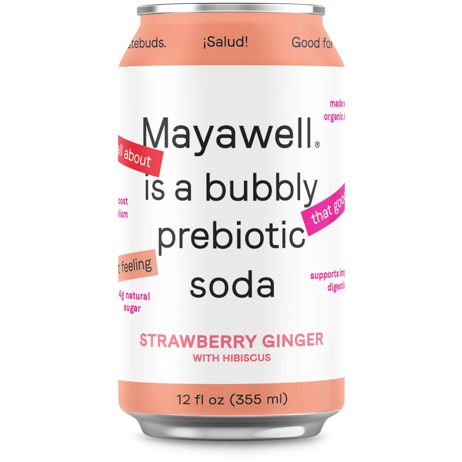 Mayawell Bubbly Prebiotic Soda, Strawberry Ginger, Can