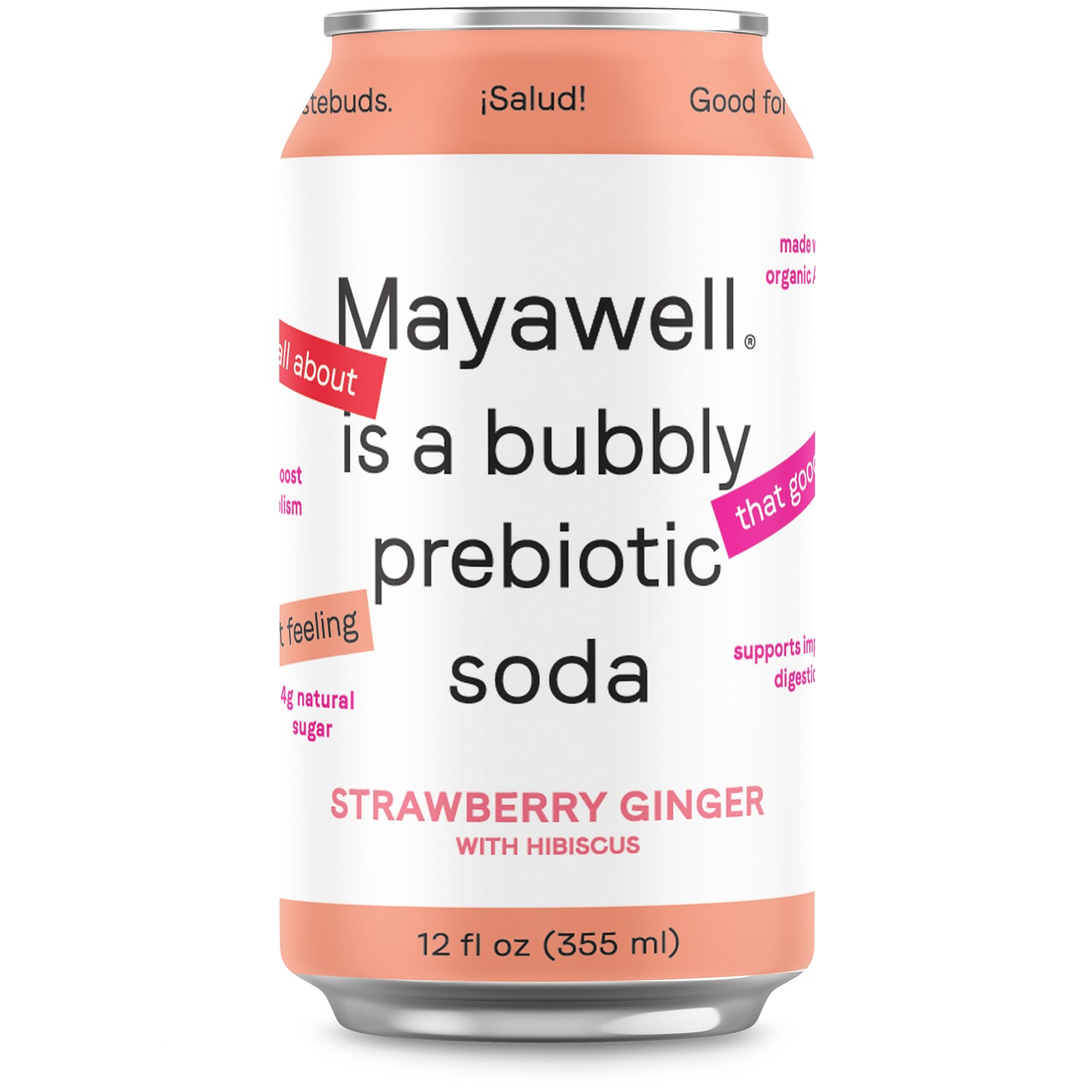 Mayawell Bubbly Prebiotic Soda, Strawberry Ginger, Can